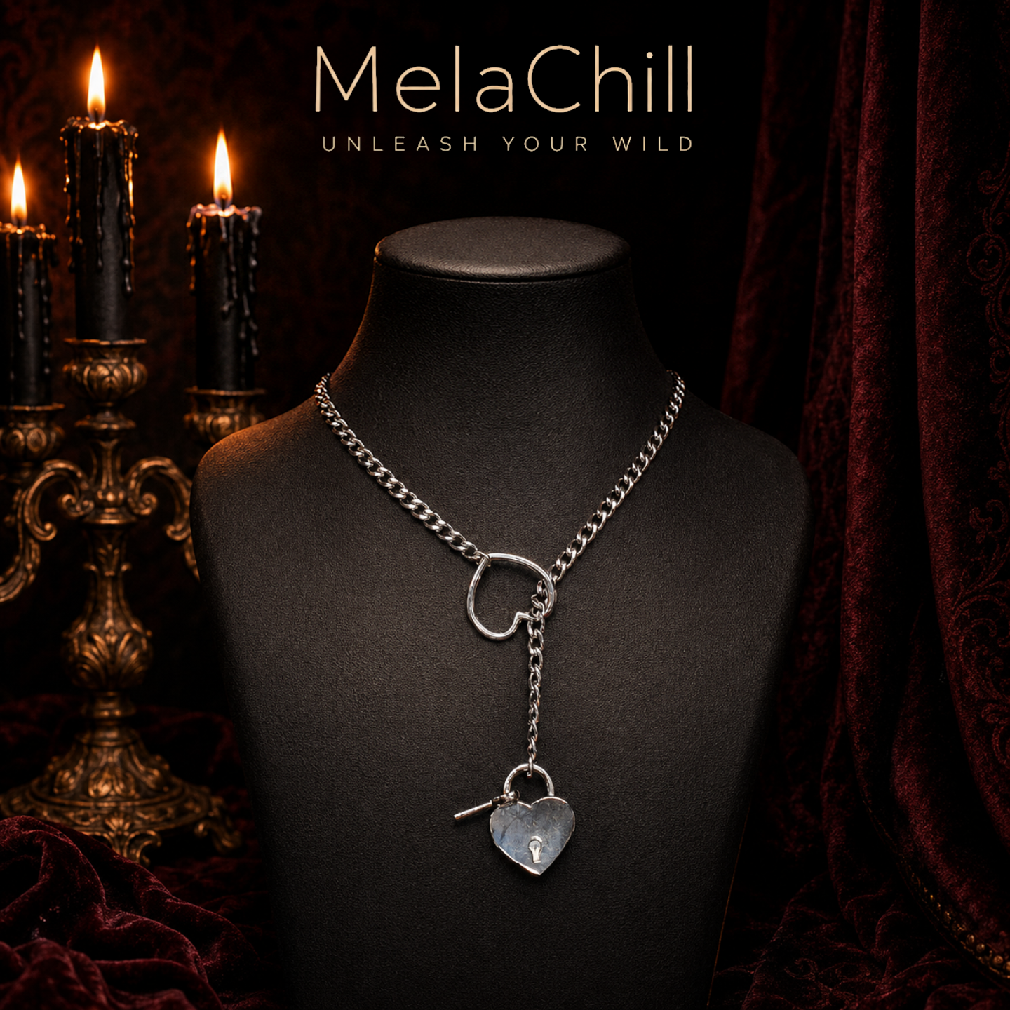 Silver Heart Key Lariat Choker | Layered Chain Necklace