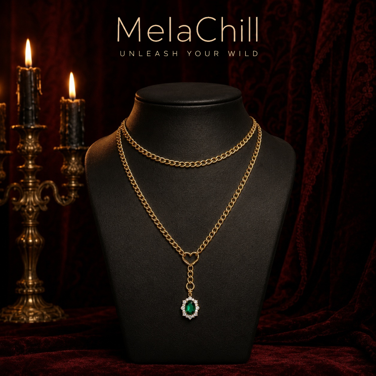 Emerald Heart Lariat Choker | Layered Pendant Necklace