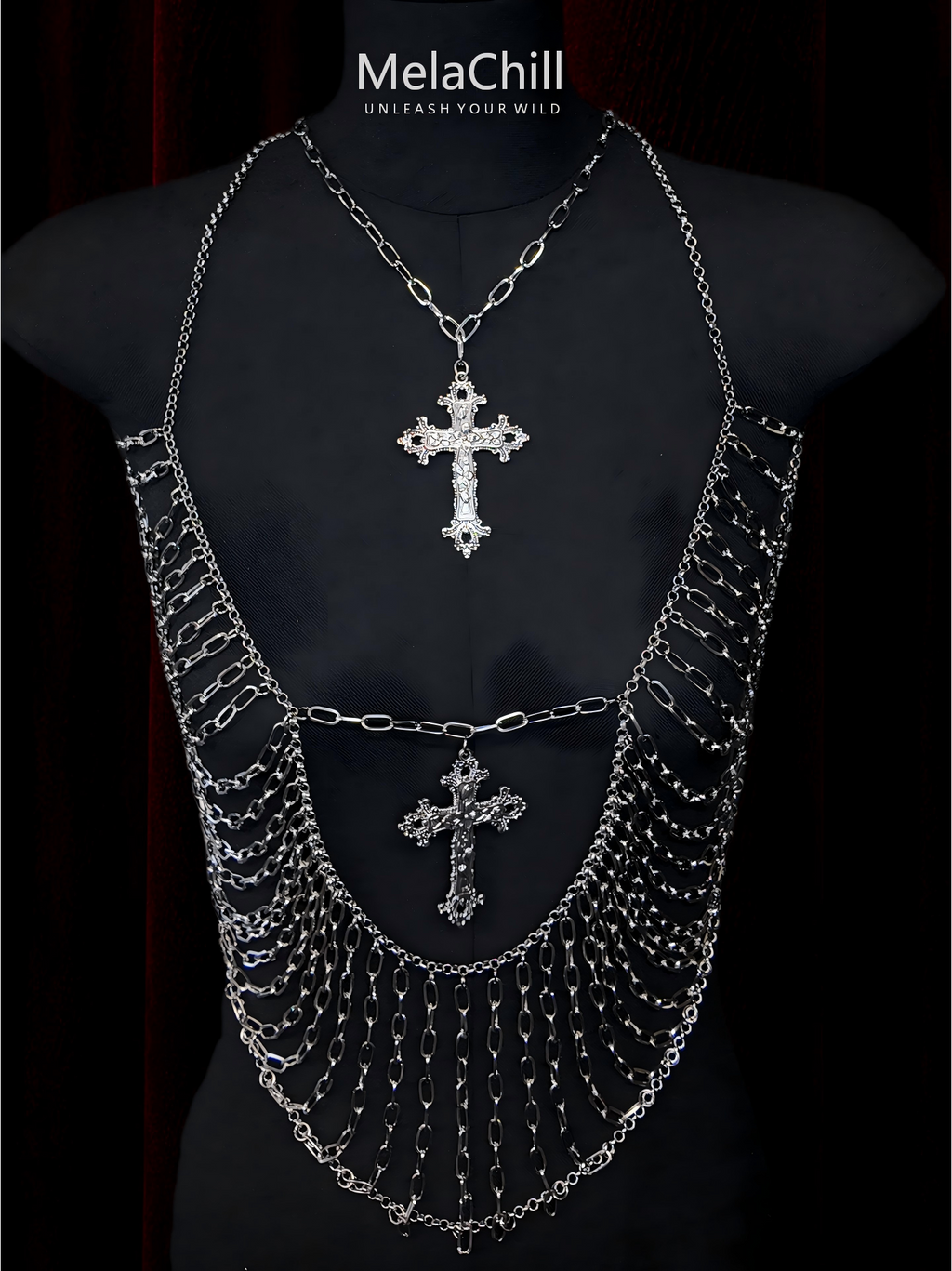 Silver Cross Metal Body Chain Harness
