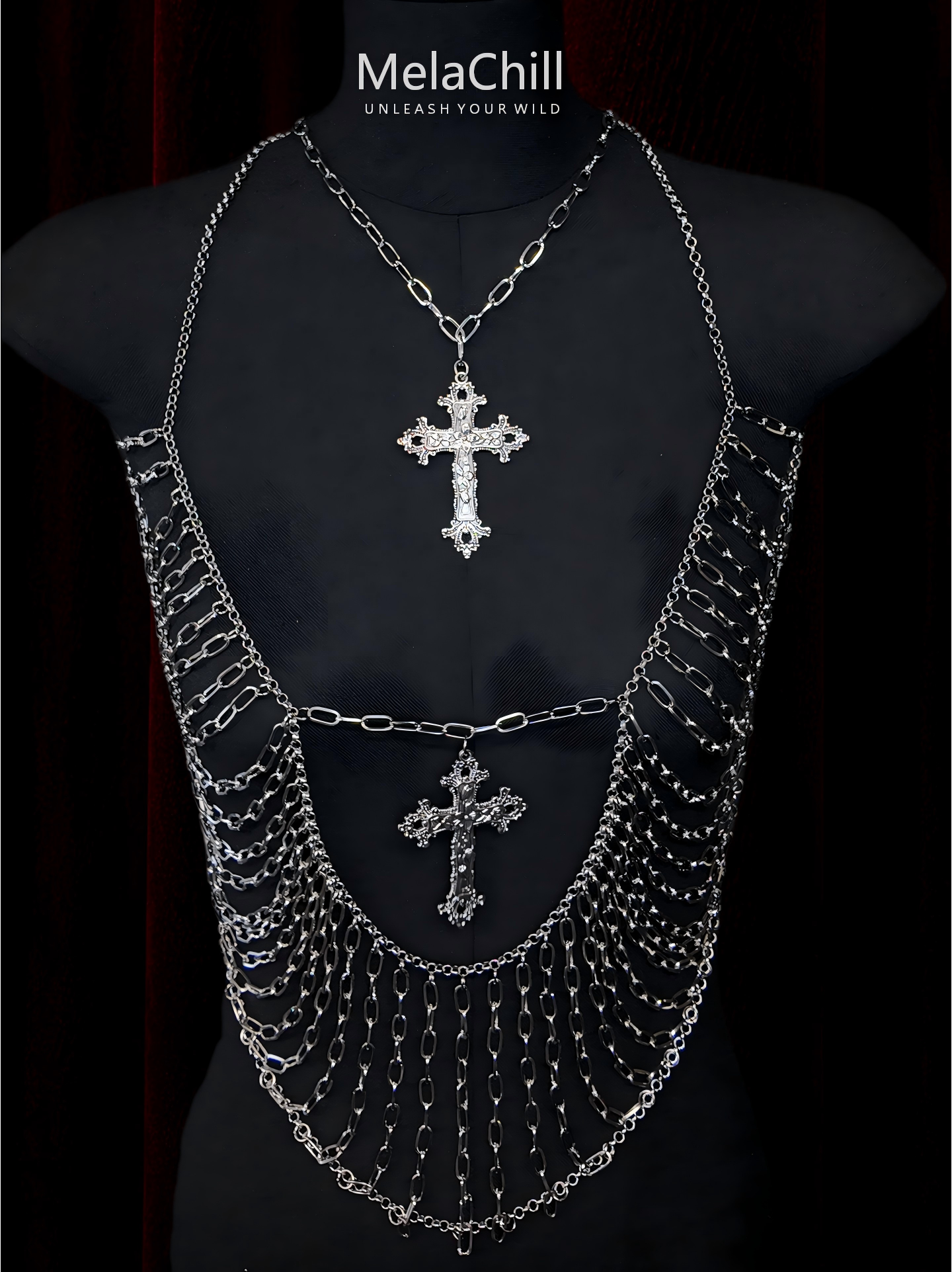 Silver Cross Metal Body Chain Harness