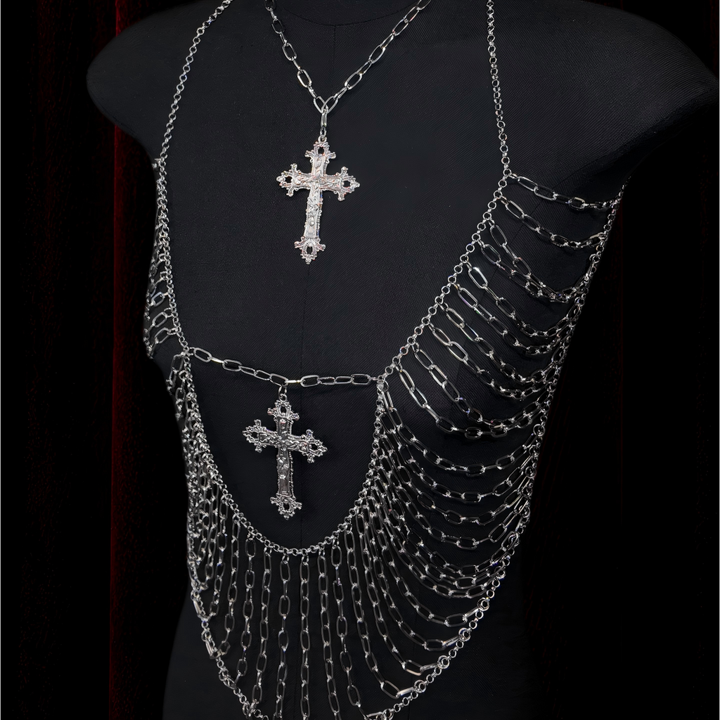 Silver Cross Metal Body Chain Harness
