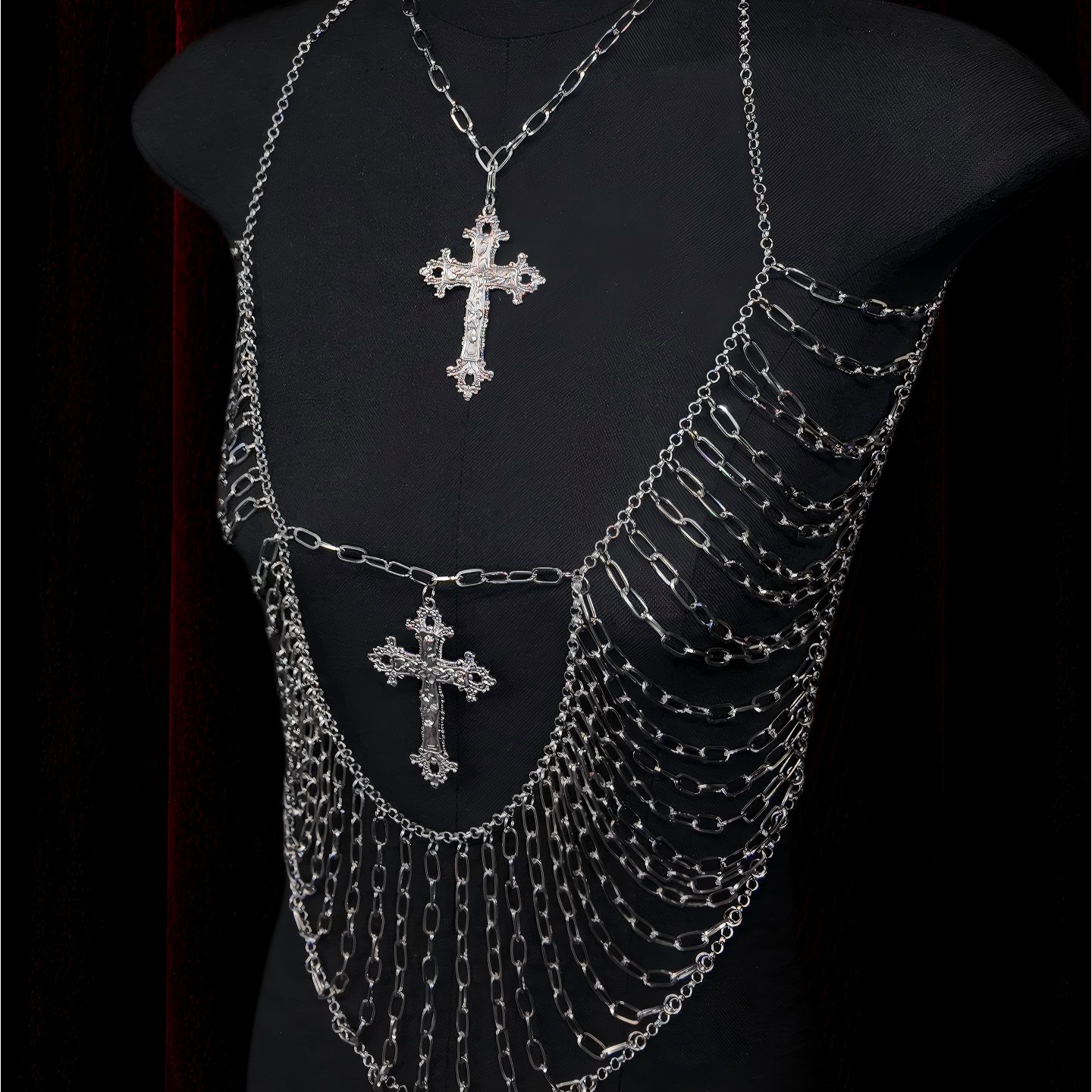 Silver Cross Metal Body Chain Harness