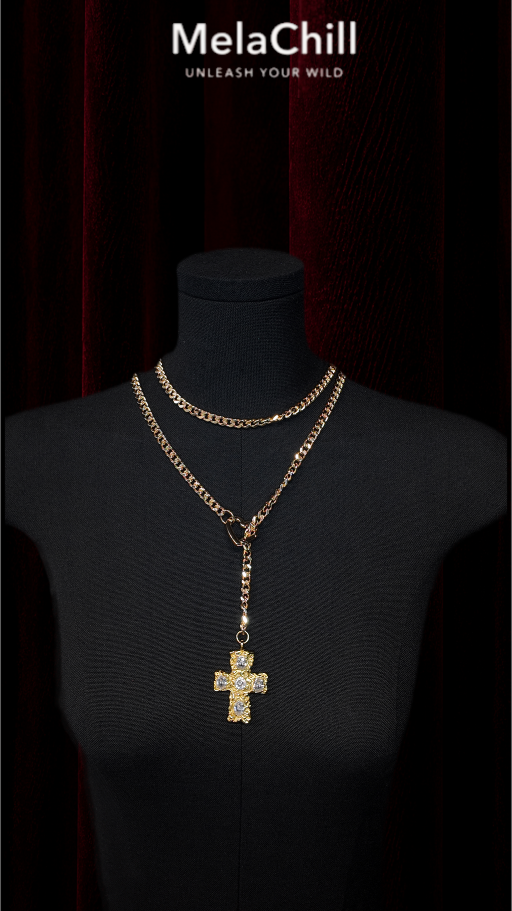 Vintage Sun Moon Star Crystal Cross Multi-Layer Necklace
