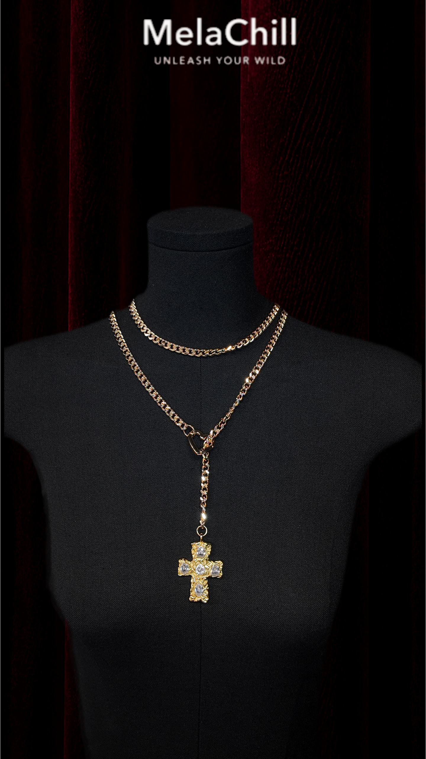 Vintage Sun Moon Star Crystal Cross Multi-Layer Necklace