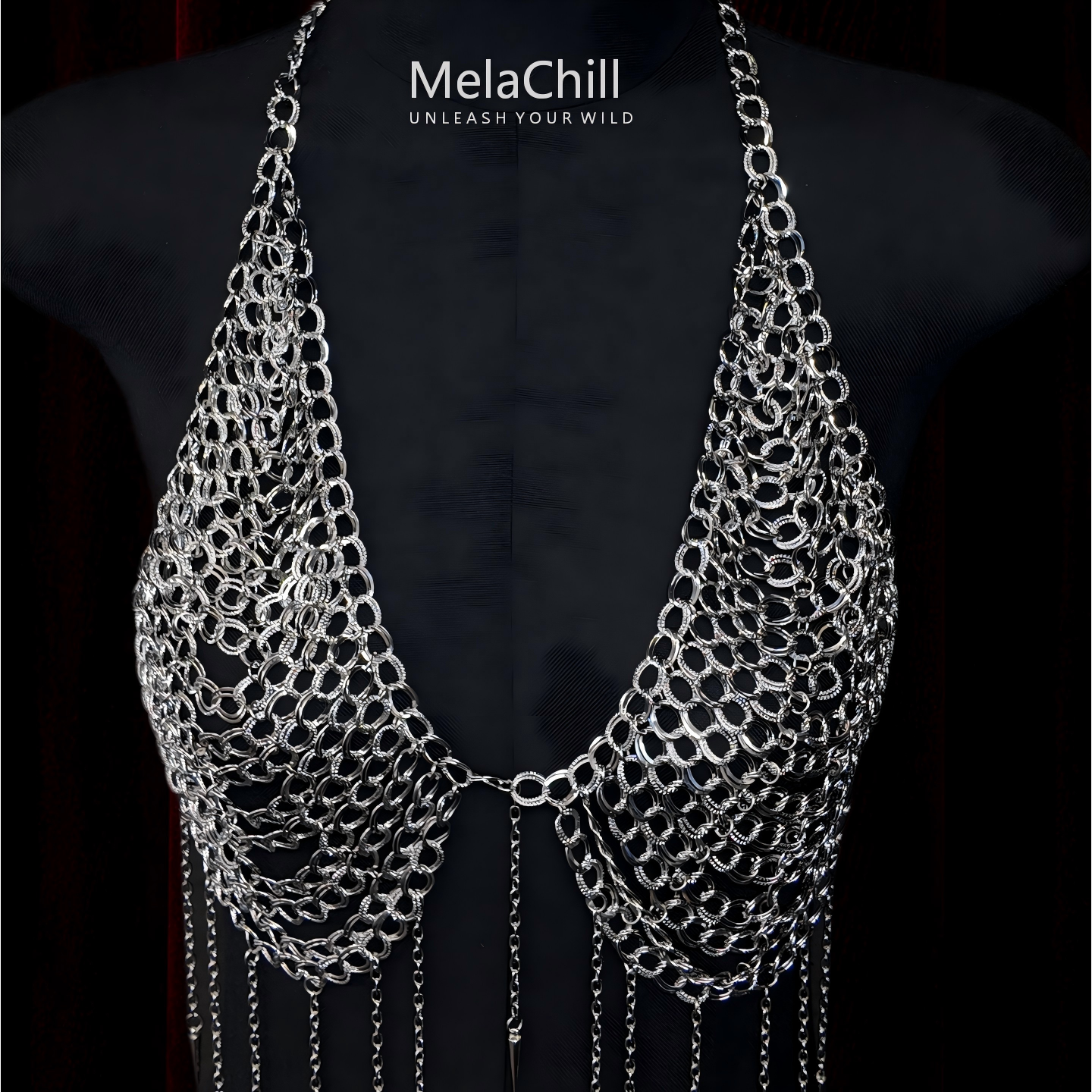 Silver Studded Tassel Chest Body Chain