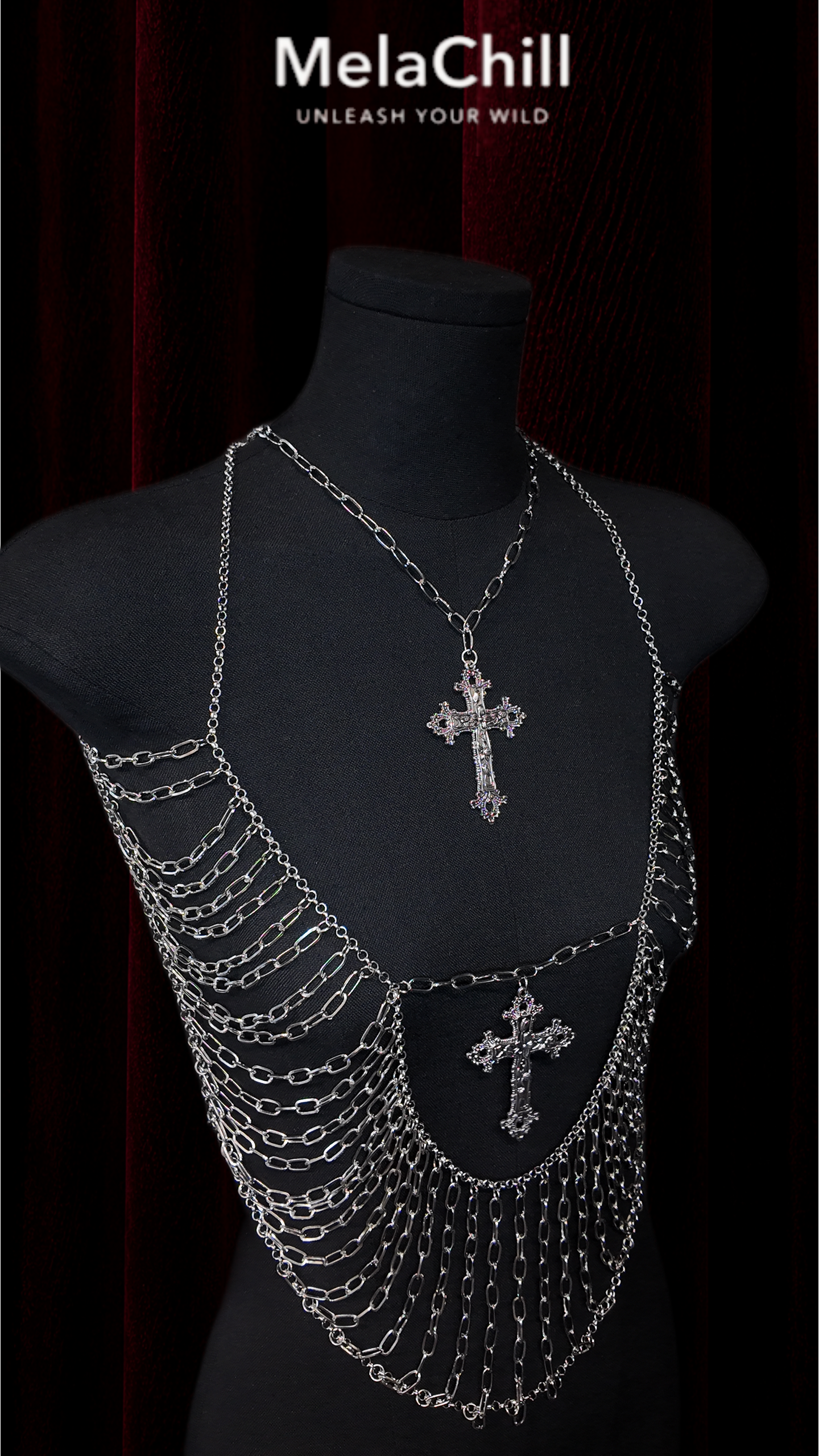 Silver Cross Metal Body Chain Harness