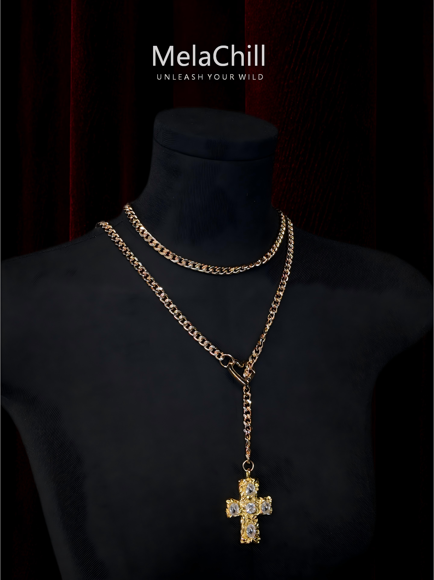 Vintage Sun Moon Star Crystal Cross Multi-Layer Necklace