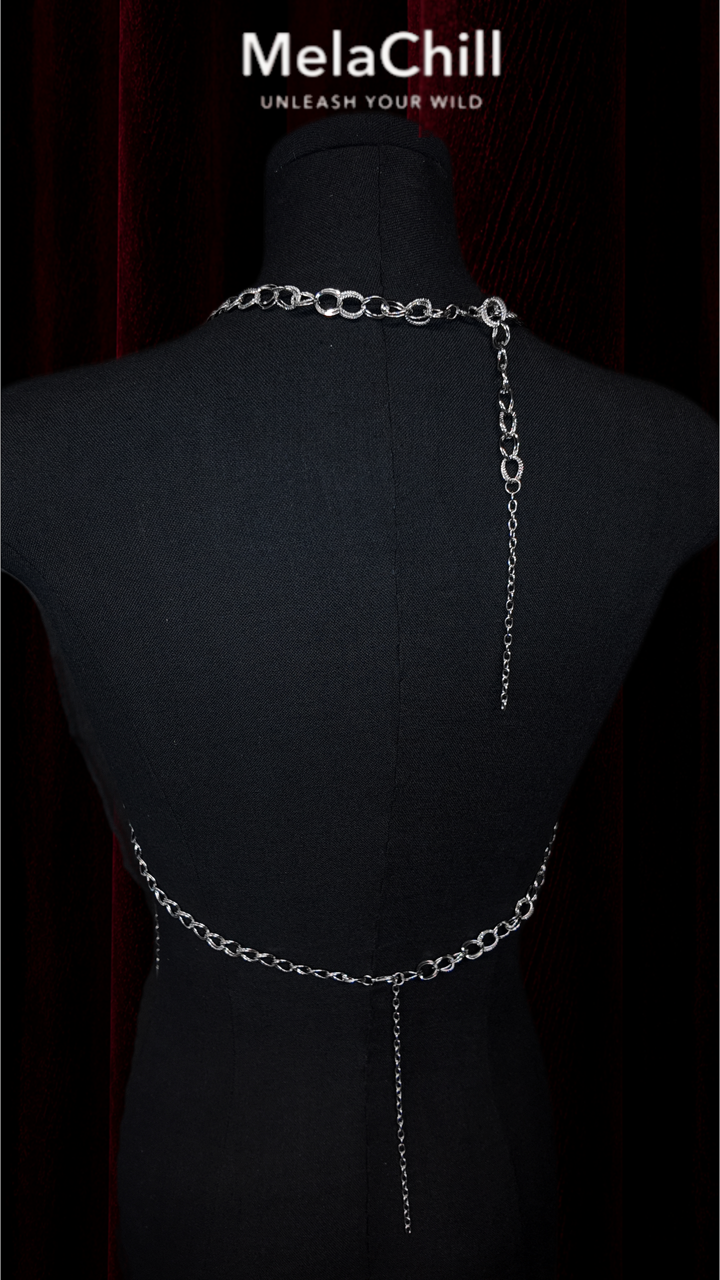 Silver Studded Tassel Chest Body Chain