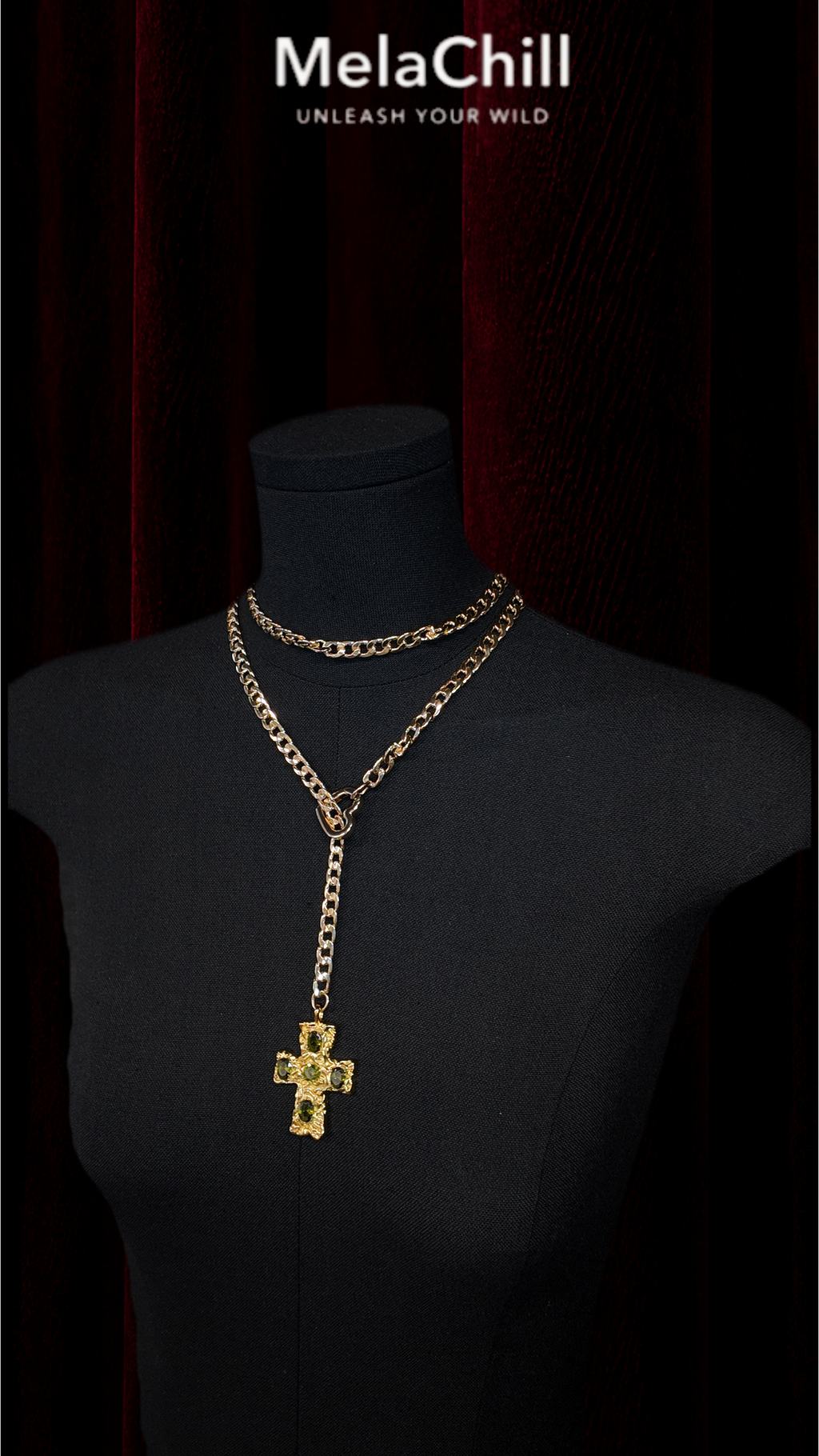 Antique Green Gemstone Cross Necklace