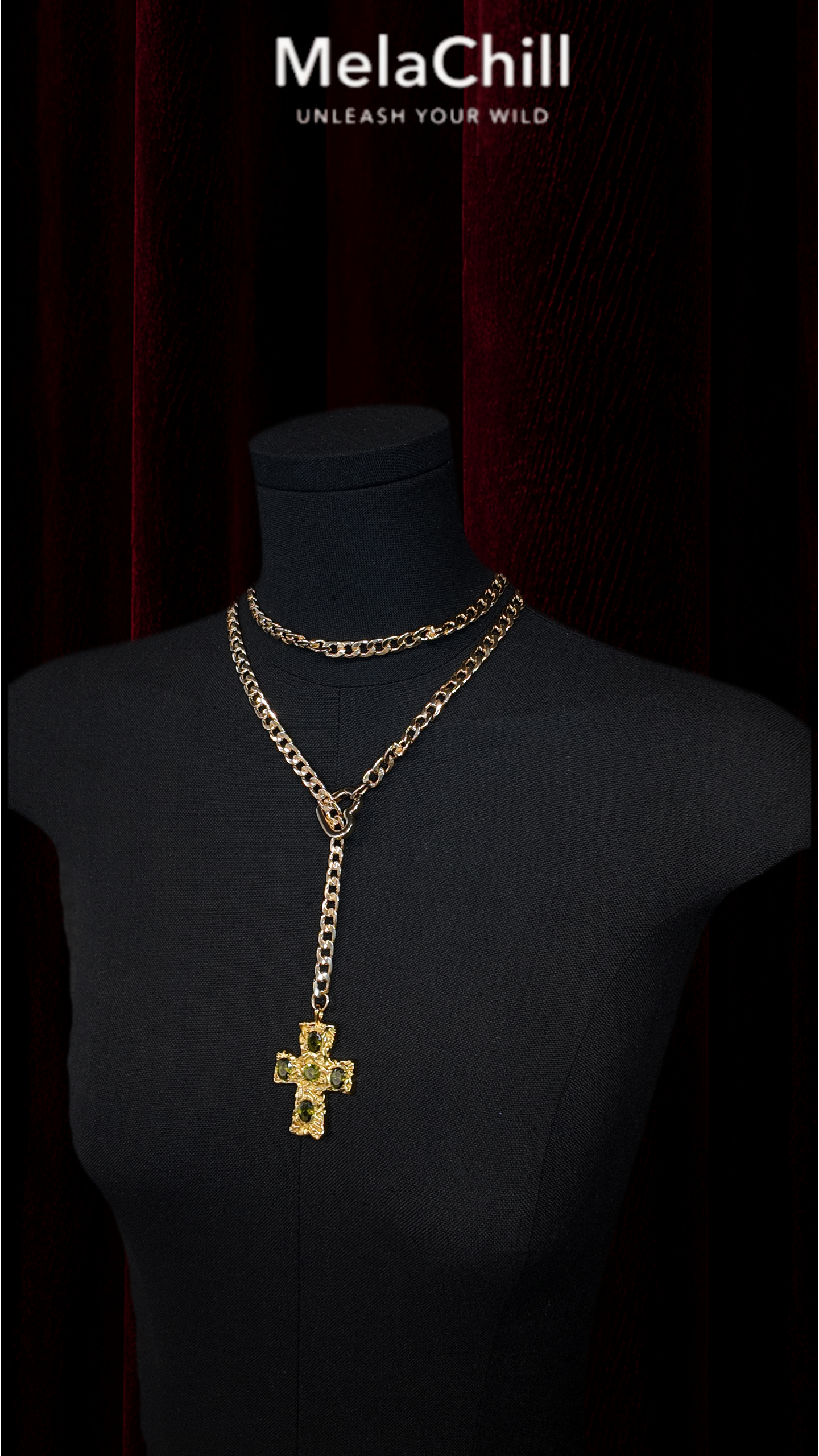 Antique Green Gemstone Cross Necklace