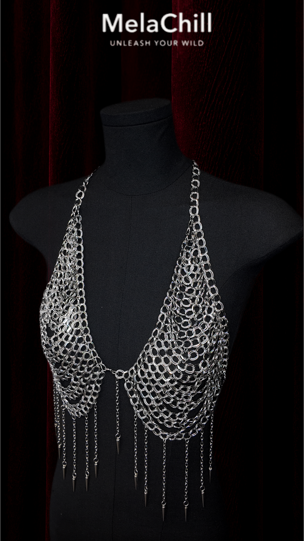 Silver Studded Tassel Chest Body Chain