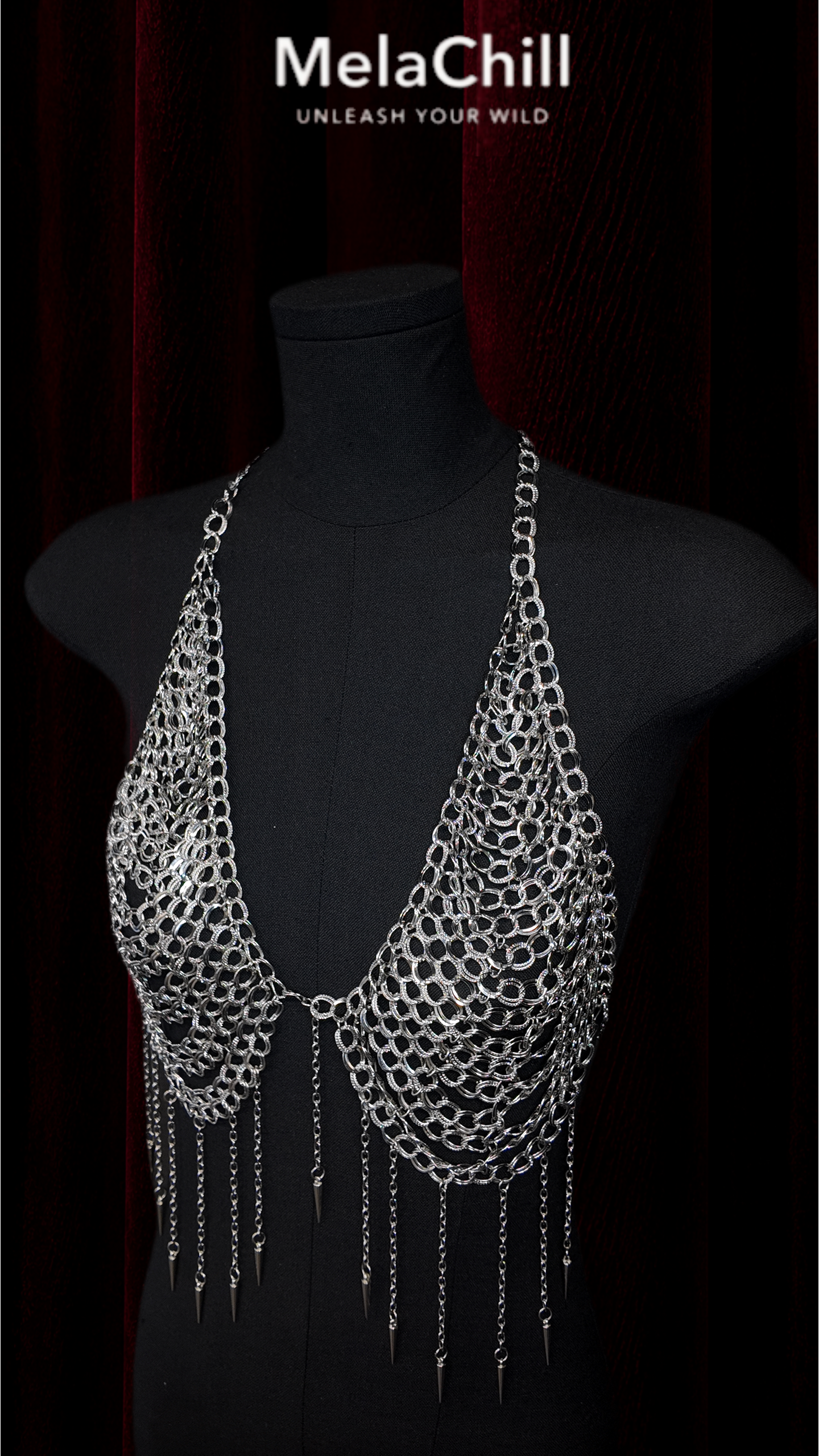 Silver Studded Tassel Chest Body Chain