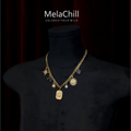Vintage Sun Moon Star Crystal Cross Multi-Layer Necklace