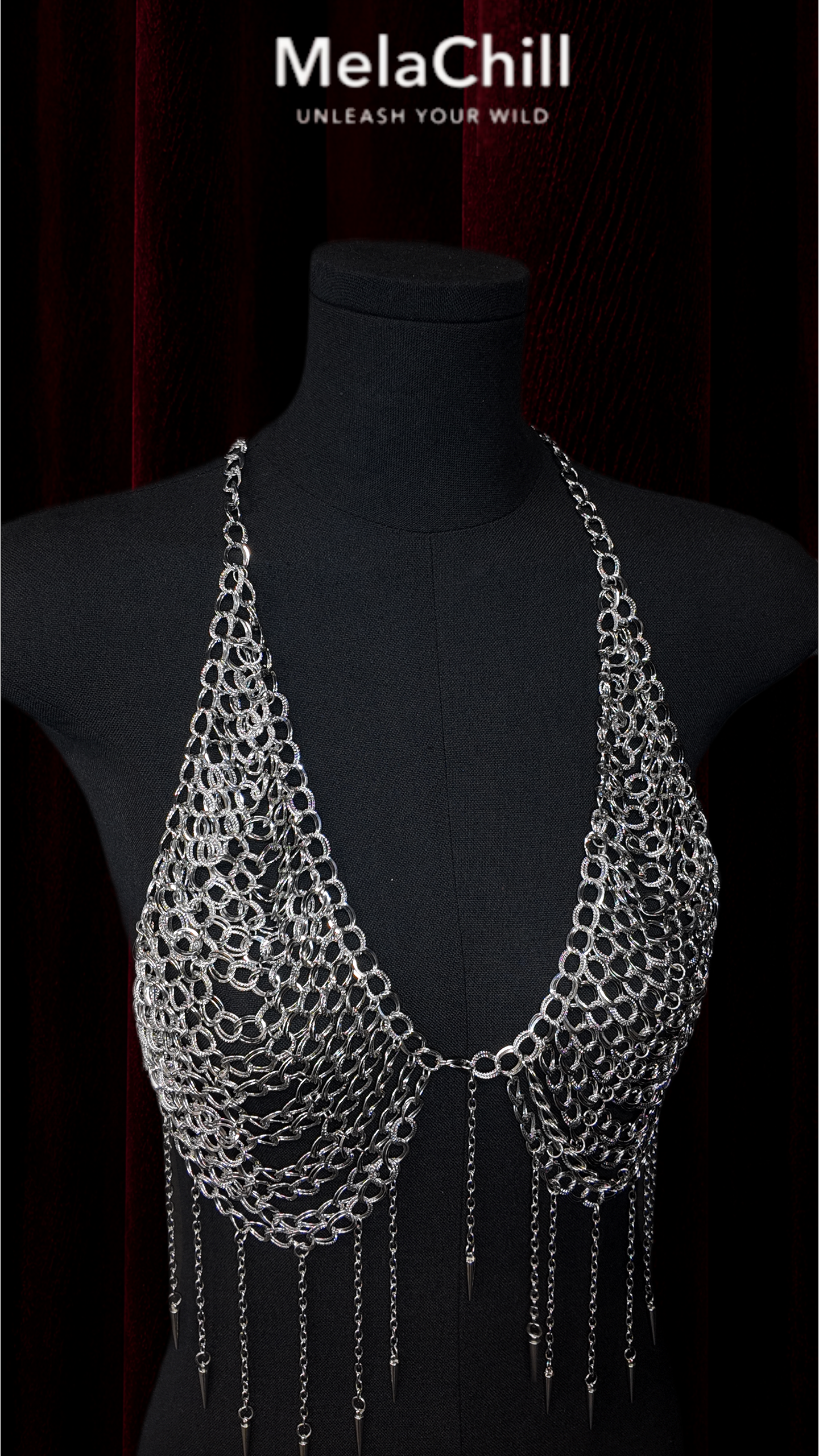 Silver Studded Tassel Chest Body Chain