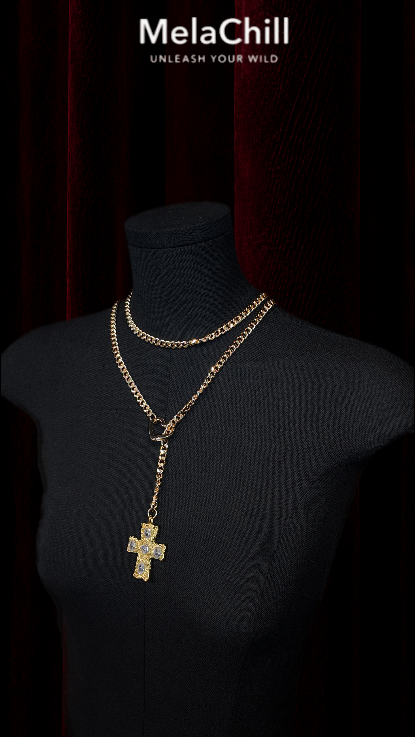 Vintage Sun Moon Star Crystal Cross Multi-Layer Necklace