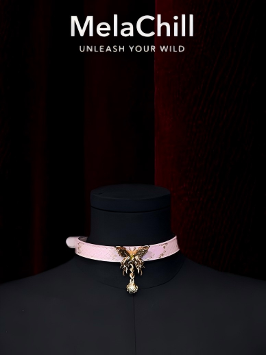 Rose Gold Butterfly Pendant Leather Choker