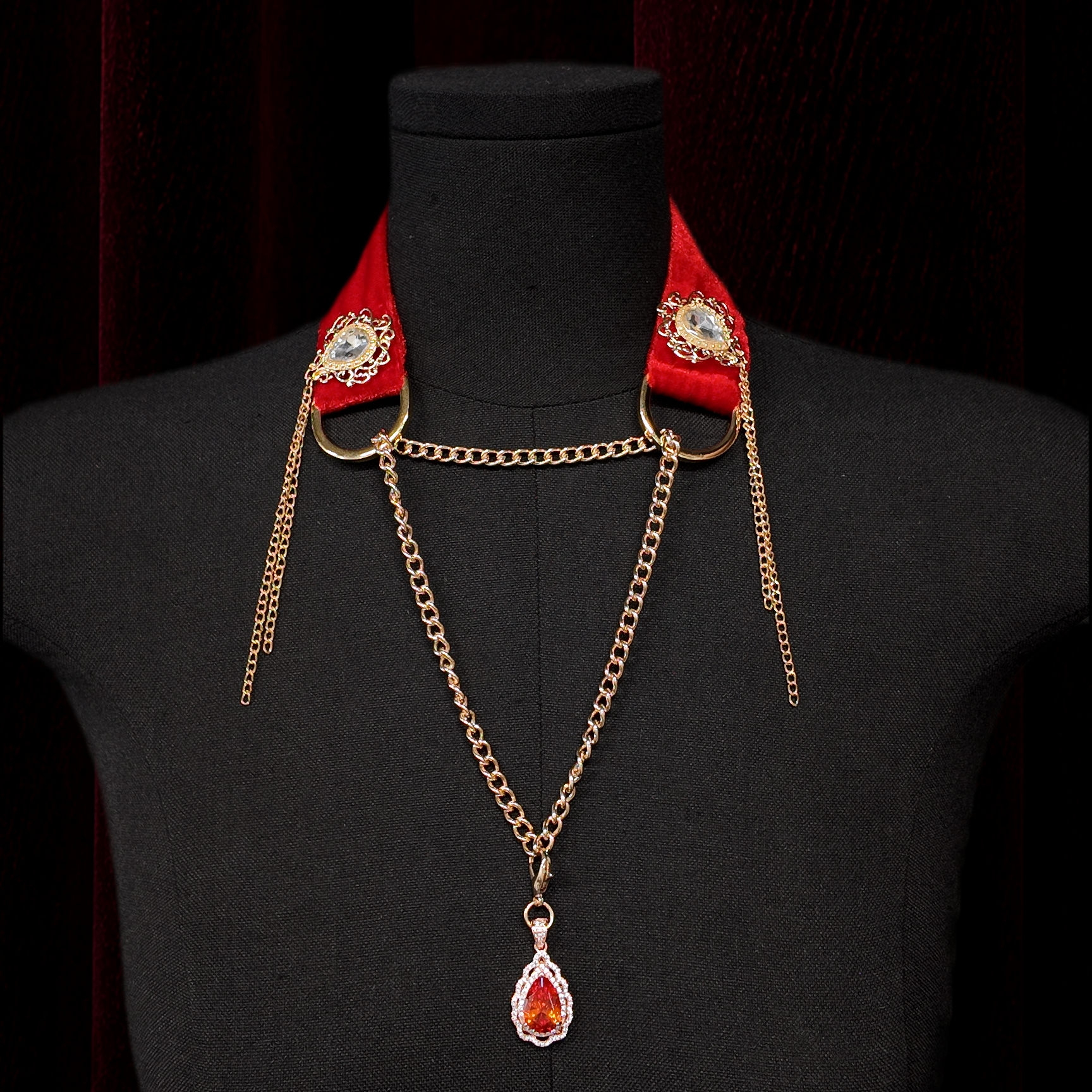 Red Velvet Teardrop Pendant Choker