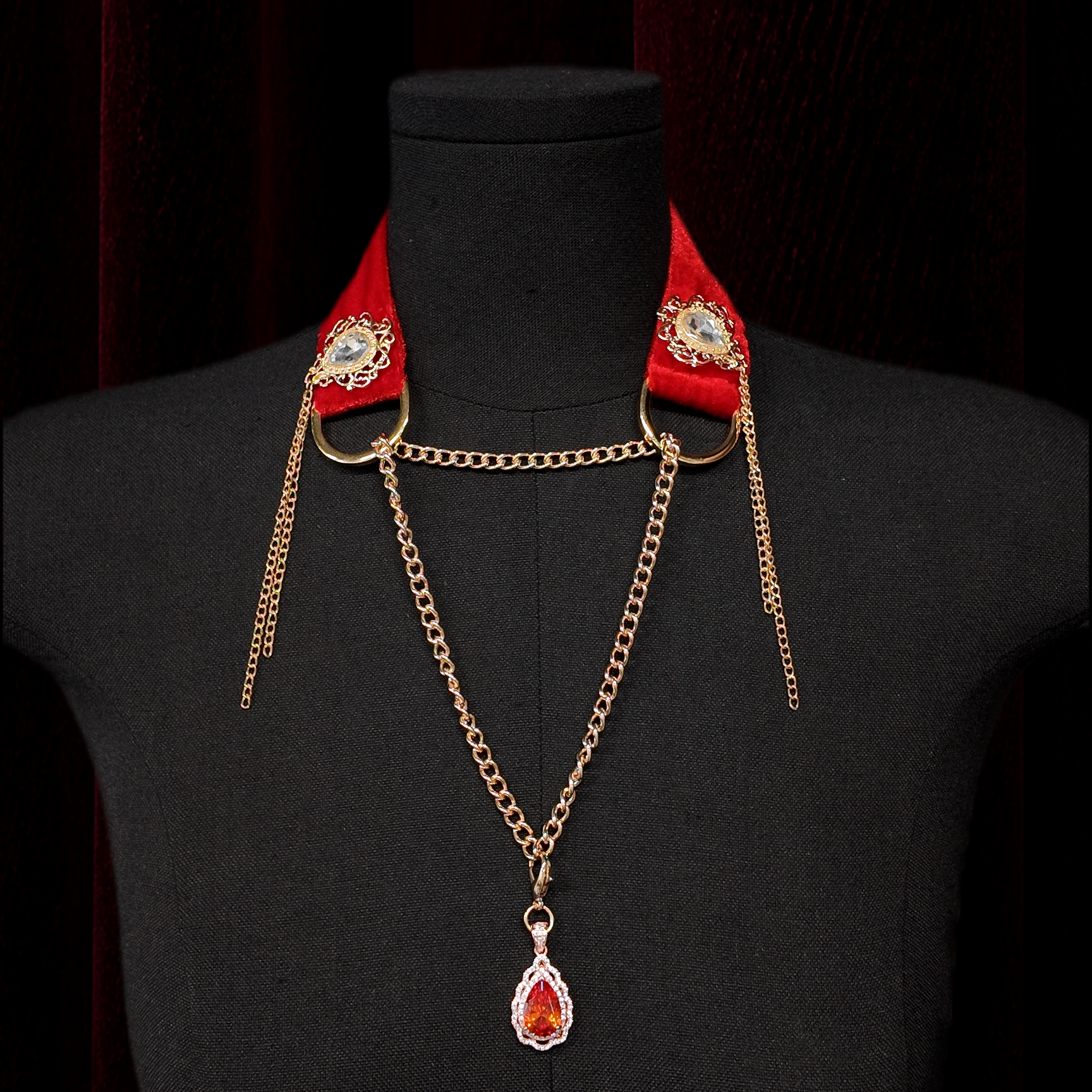 Red Velvet Teardrop Pendant Choker