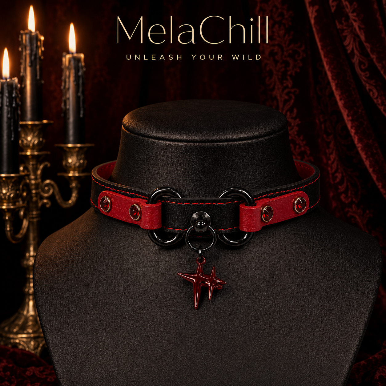 Dark Contrast Leather Star Choker