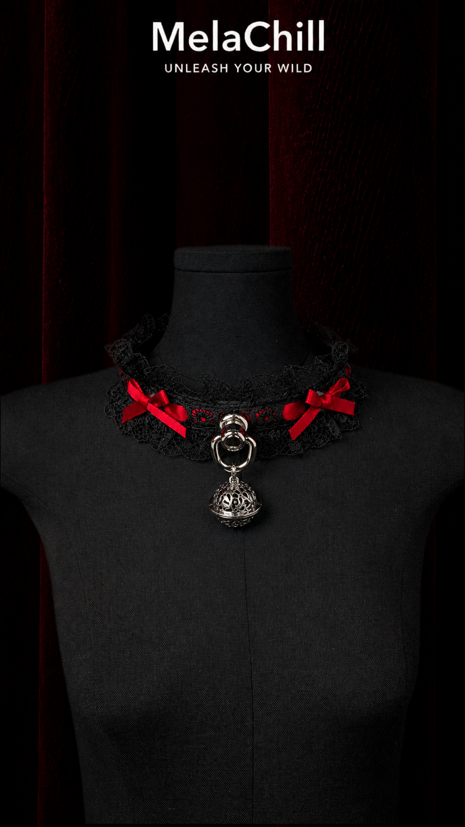 Leather Lace Bell Adjustable Choker