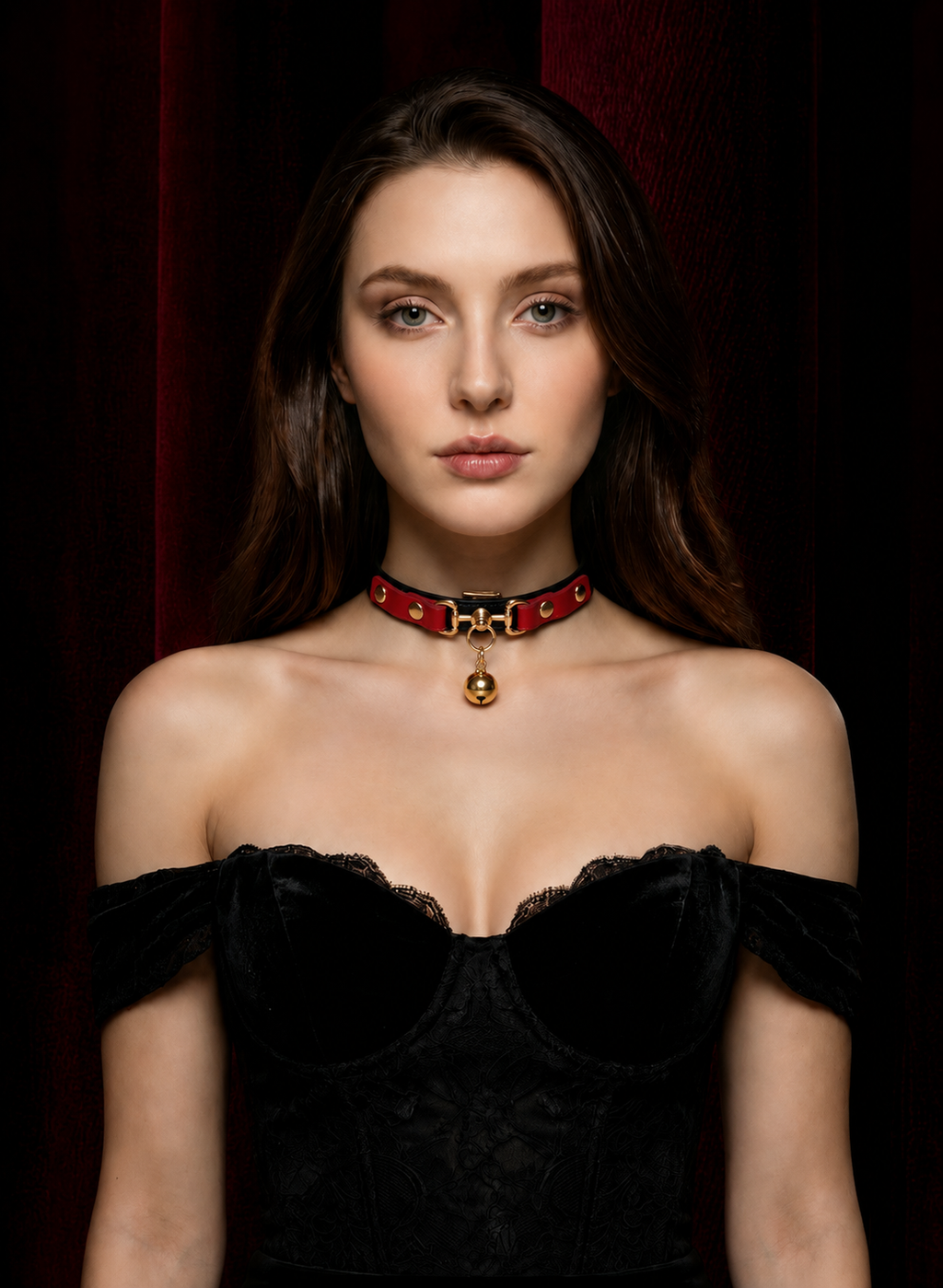 Leather Bell Color-Block Adjustable Choker