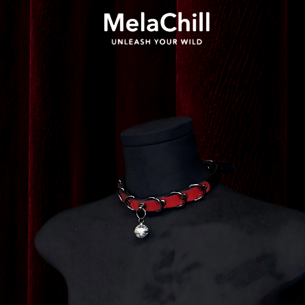 Red & Black Bell Leather Choker