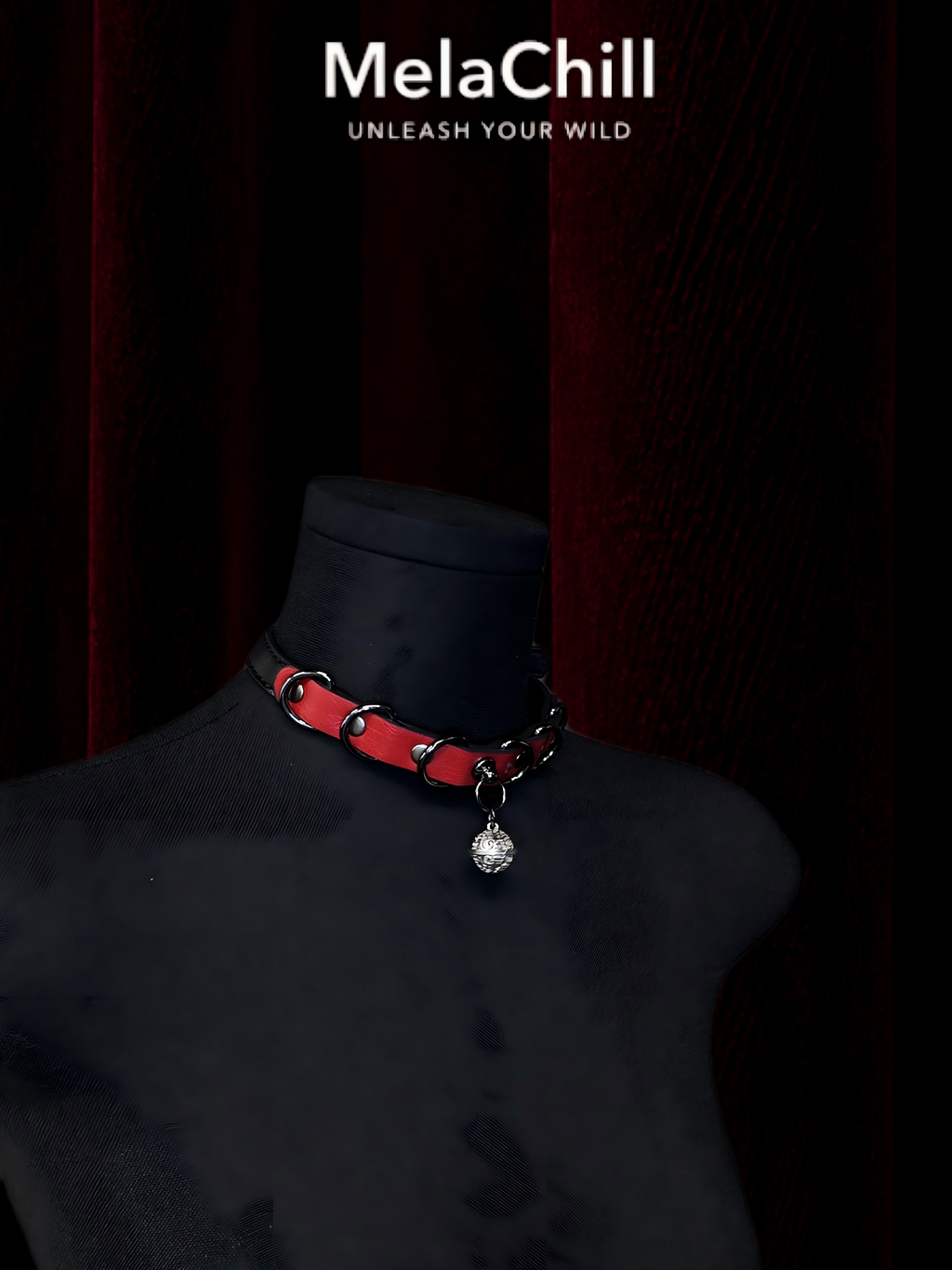 Red & Black Bell Leather Choker