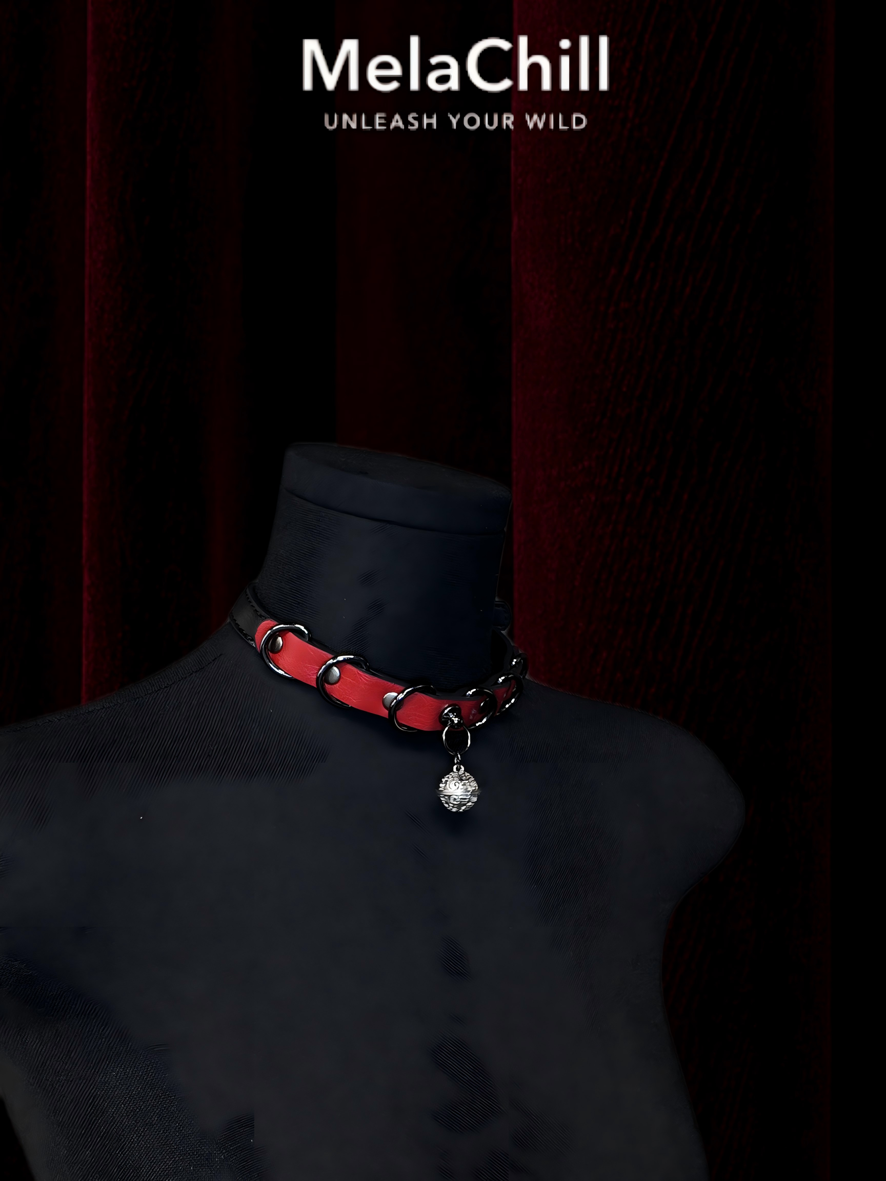 Red & Black Bell Leather Choker
