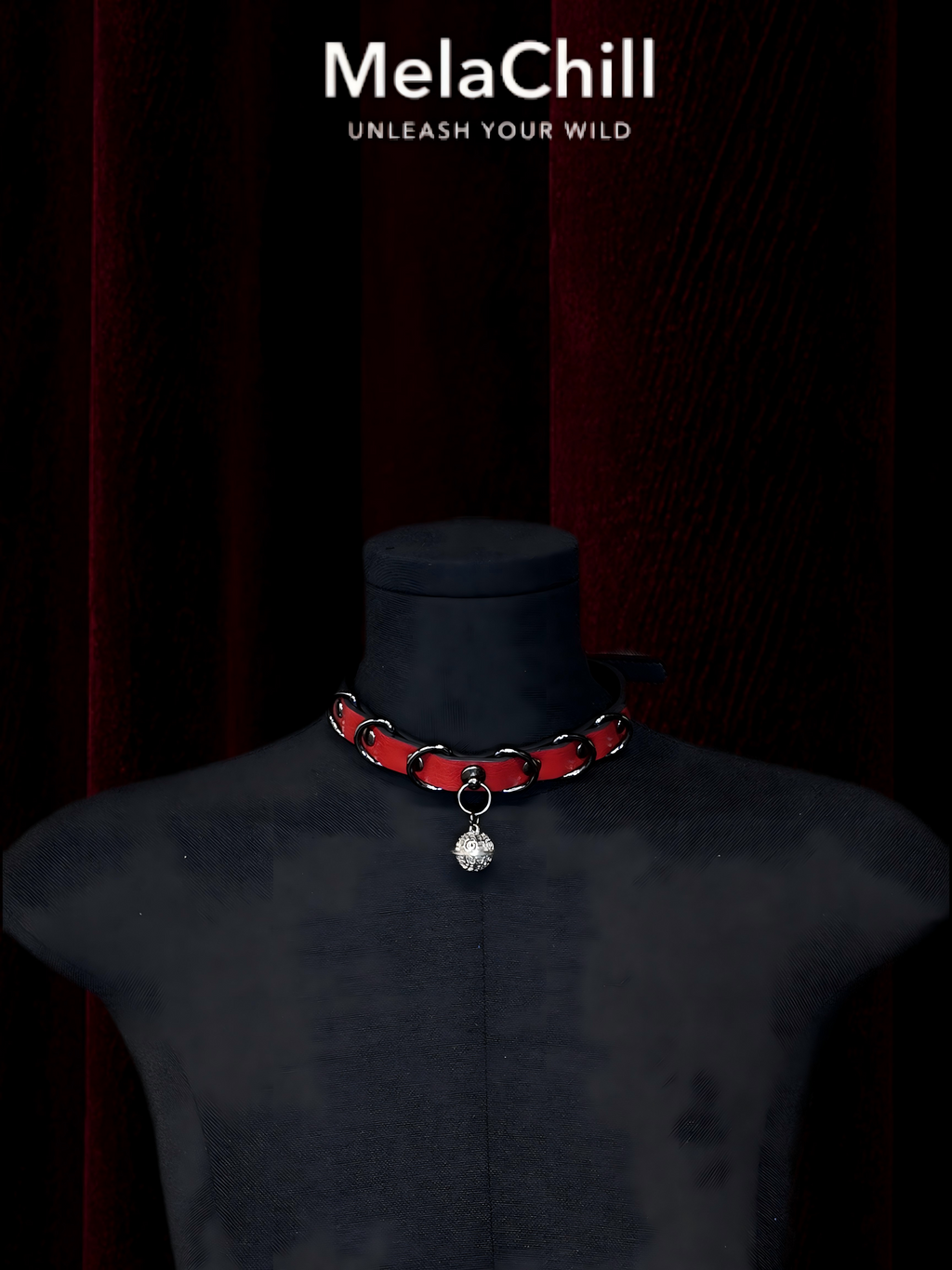 Red & Black Bell Leather Choker