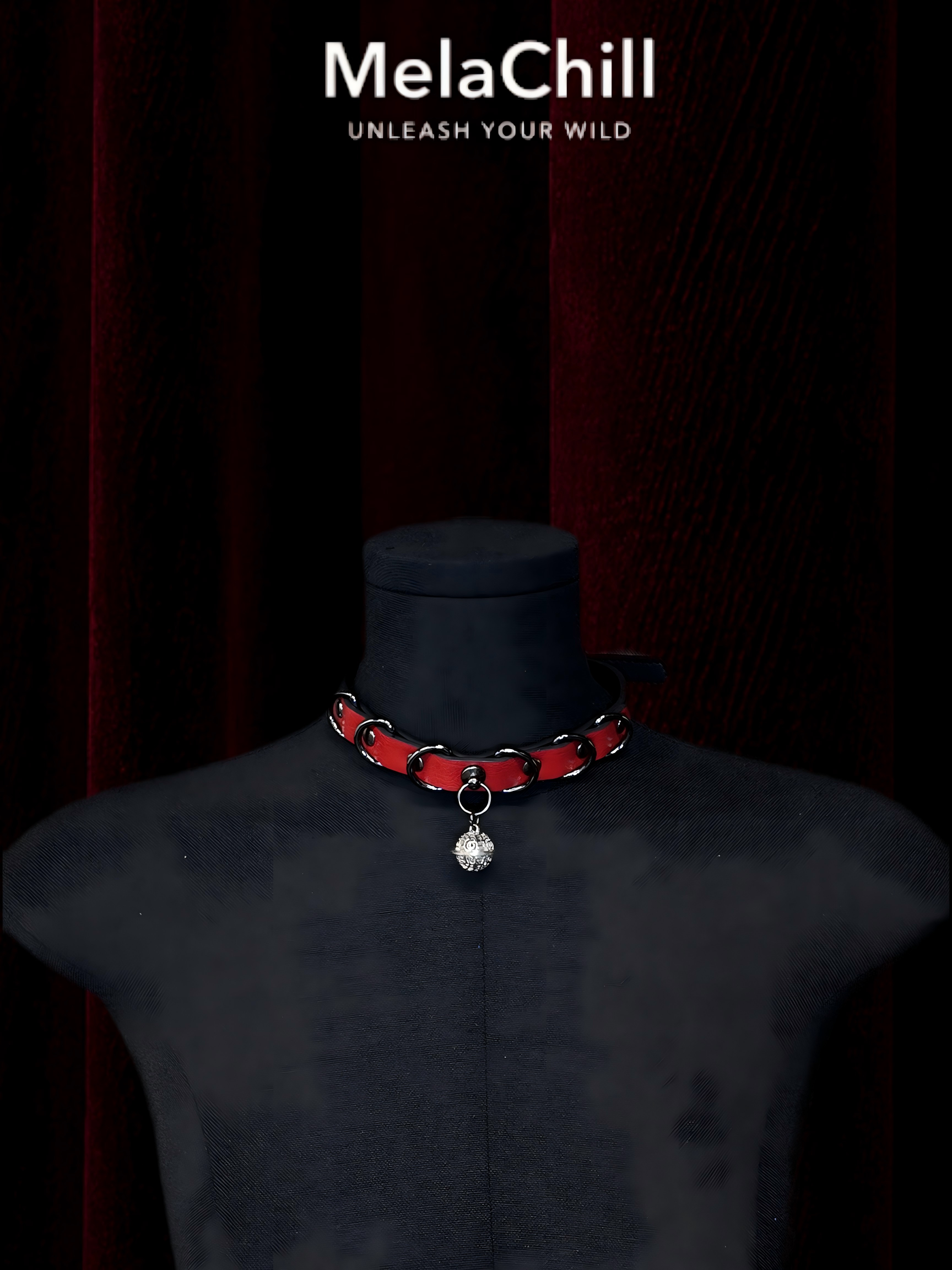 Red & Black Bell Leather Choker