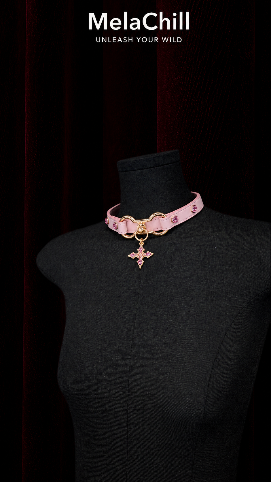 Blush Pink Rose Gold Crystal Cross Choker