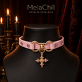 Blush Pink Rose Gold Crystal Cross Choker
