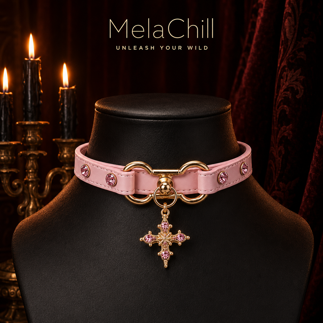 Blush Pink Rose Gold Crystal Cross Choker