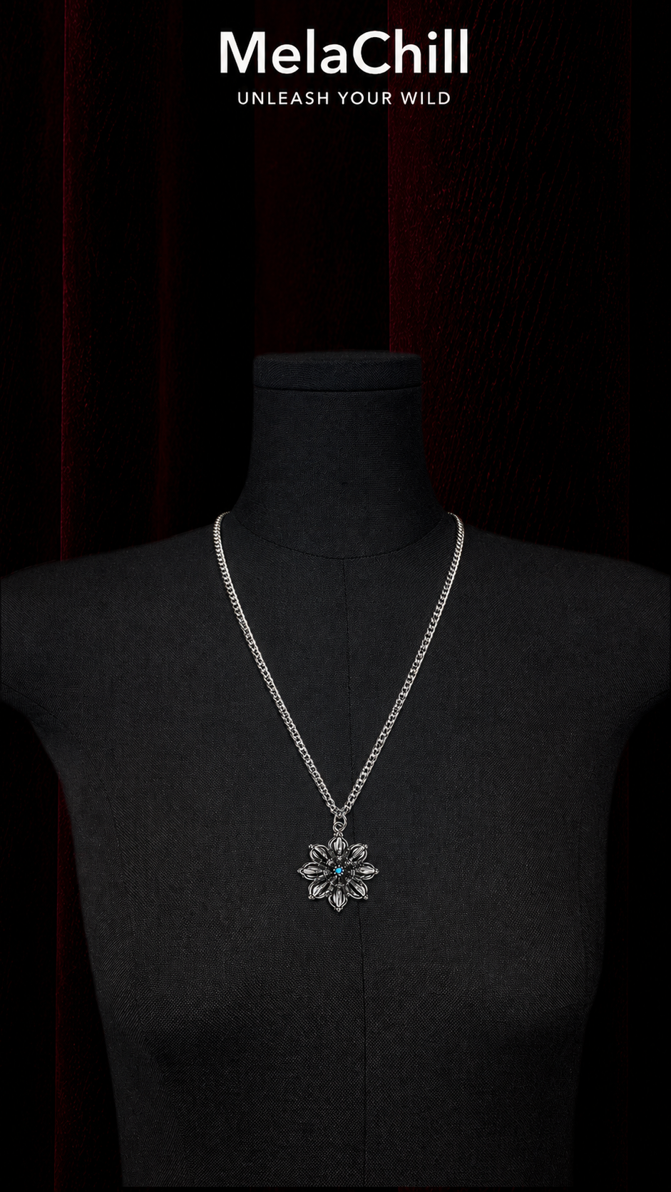 Gothic Dark Hollow Blue Crystal Pendant Collarbone Chain