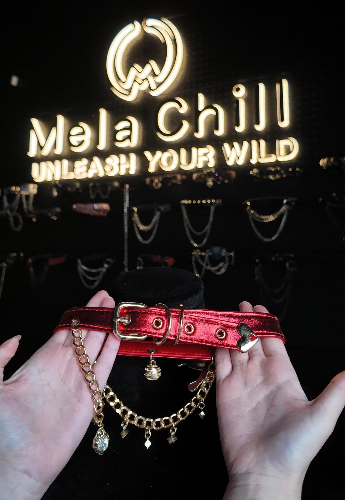 MelaChill Red Night Butterfly Choker Necklace | Rhinestone Leather Collar