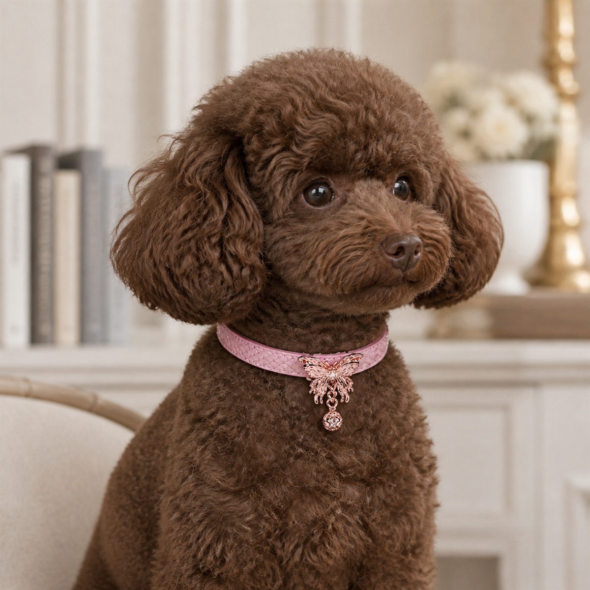 Flutter Glow Pink Dog Collar with Rose-Gold Butterfly Charm