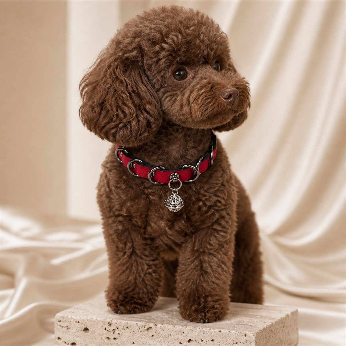 Crimson Edge Dog Collar with Black Rings and Filigree Bell