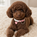Peach Heart Dog Collar with Pink-and-White Design and Silver Chain