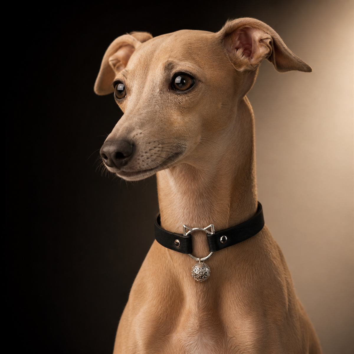 Burgundy Playful-Ear Dog Collar with Filigree Charm