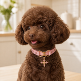 Blush Radiance Dog Collar with Pink Crystals and Gold Cross Charm