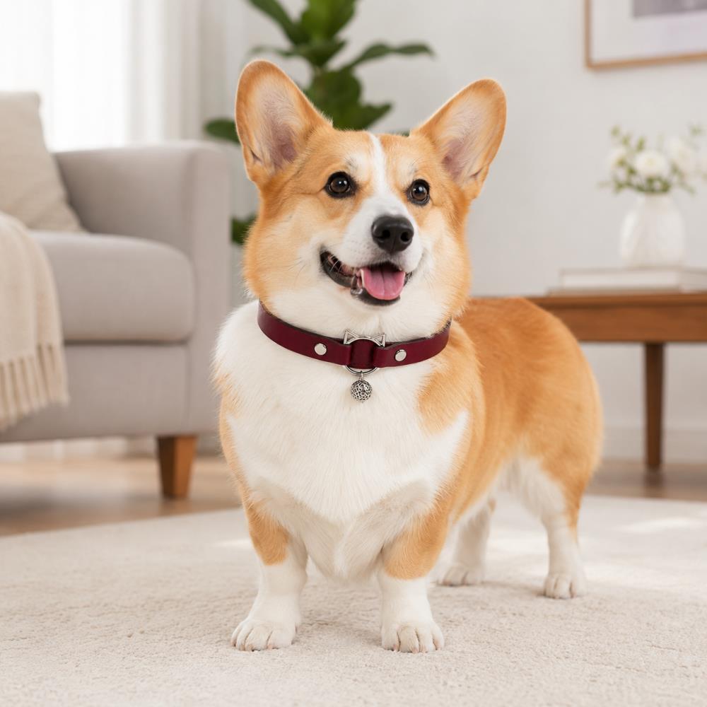 Burgundy Playful-Ear Dog Collar with Filigree Charm