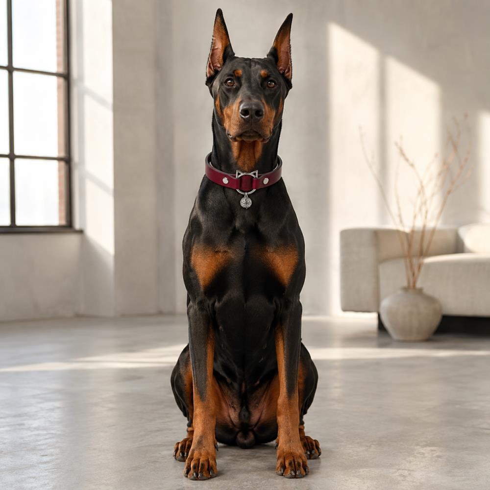 Burgundy Playful-Ear Dog Collar with Filigree Charm