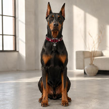 Burgundy Playful-Ear Dog Collar with Filigree Charm