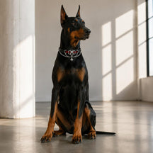 Crimson Wing Dog Collar with Heritage Emblem and Silver Chains