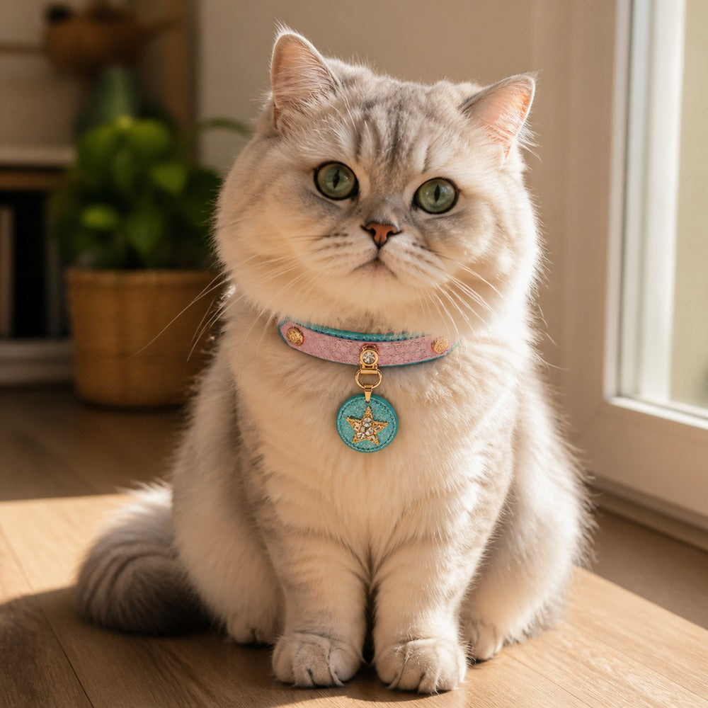 Blush Aqua Wish Cat Collar with Crystal Star Medallion