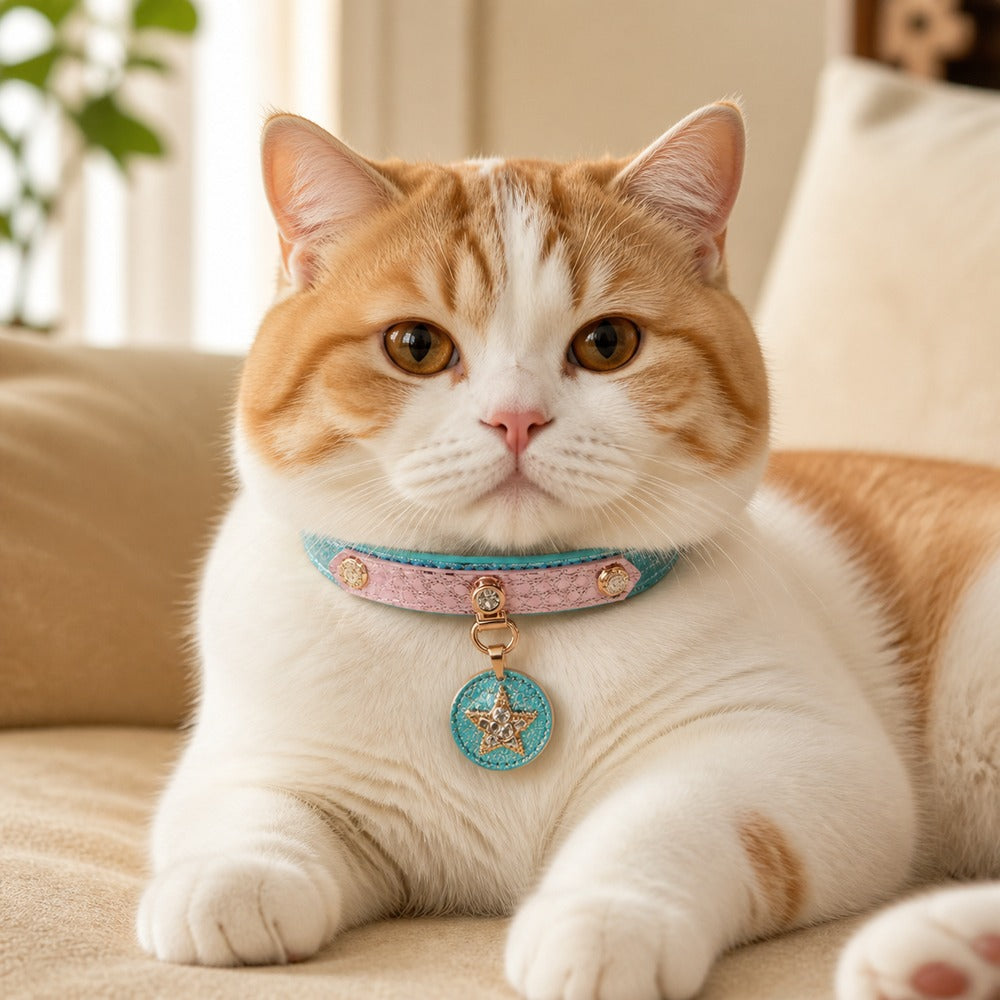Blush Aqua Wish Cat Collar with Crystal Star Medallion