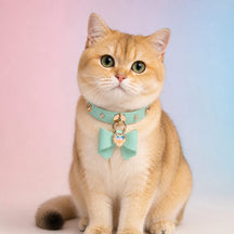 Mint Aurora Cat Collar with Bow and Crystal Heart Pendant