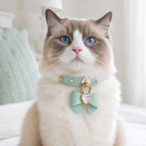 Mint Aurora Cat Collar with Bow and Crystal Heart Pendant
