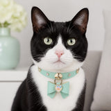 Mint Aurora Cat Collar with Bow and Crystal Heart Pendant