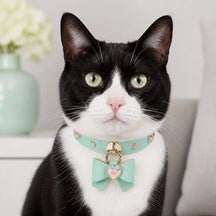 Mint Aurora Cat Collar with Bow and Crystal Heart Pendant